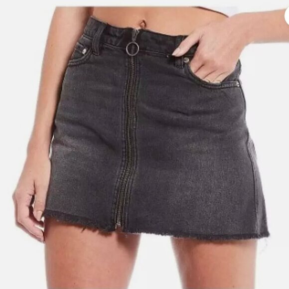 Free People We The Free Zip Up Mini Skirt Distressed Black Denim Womens 28 - Picture 1 of 6